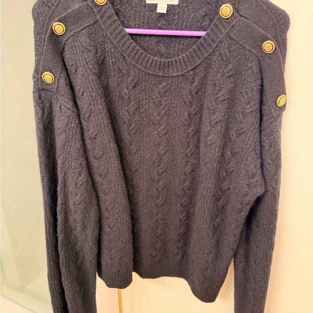 J Crew Women's black Sweater with Gold Button Accents